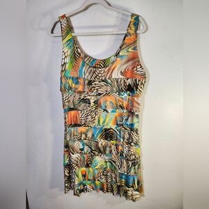 Isle Apparel Colorful Abstract Patterned Tiered Ruffled Dress Sz XL